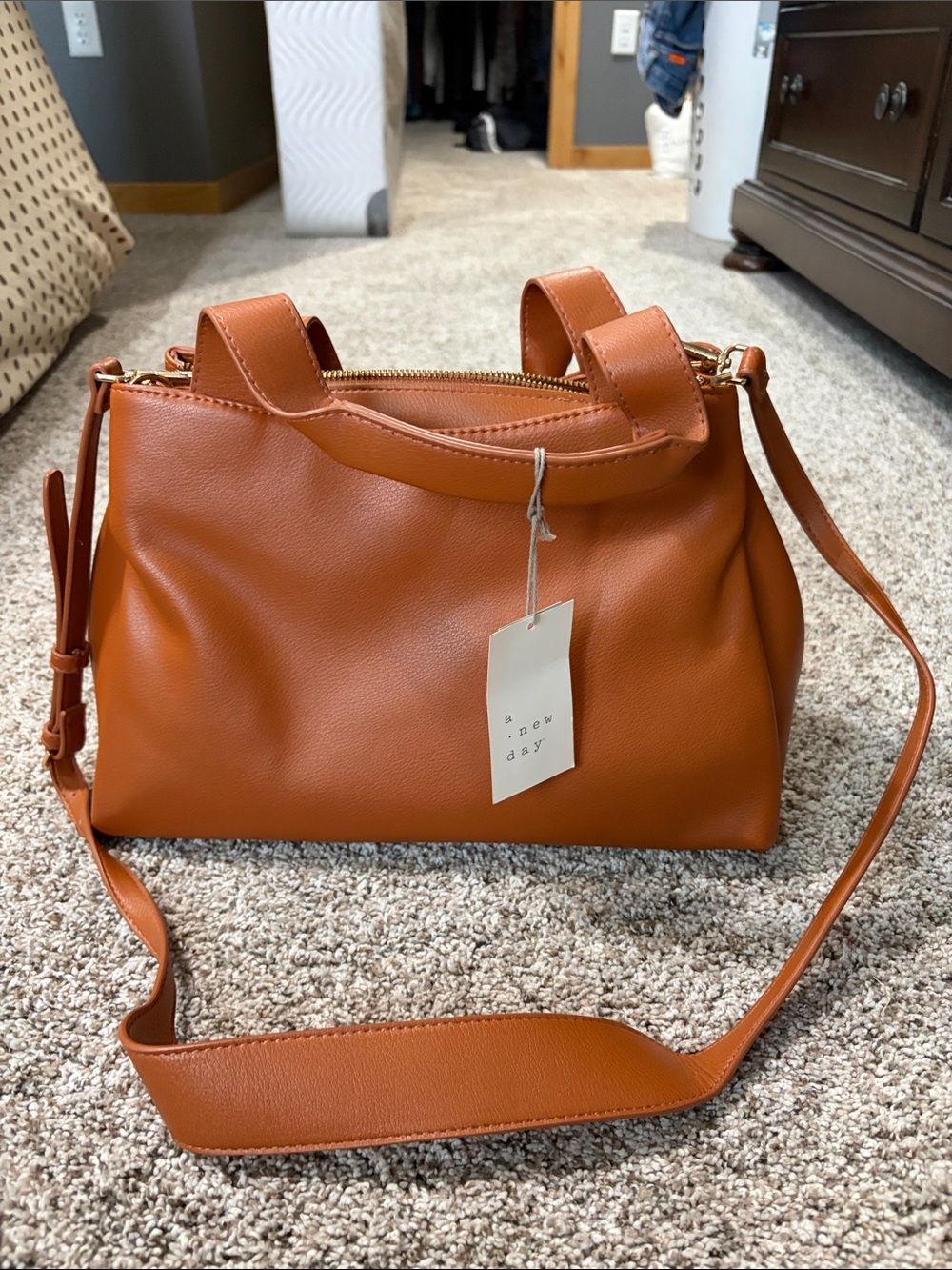 a new day Cognac Brown Structured Shoulder Bag